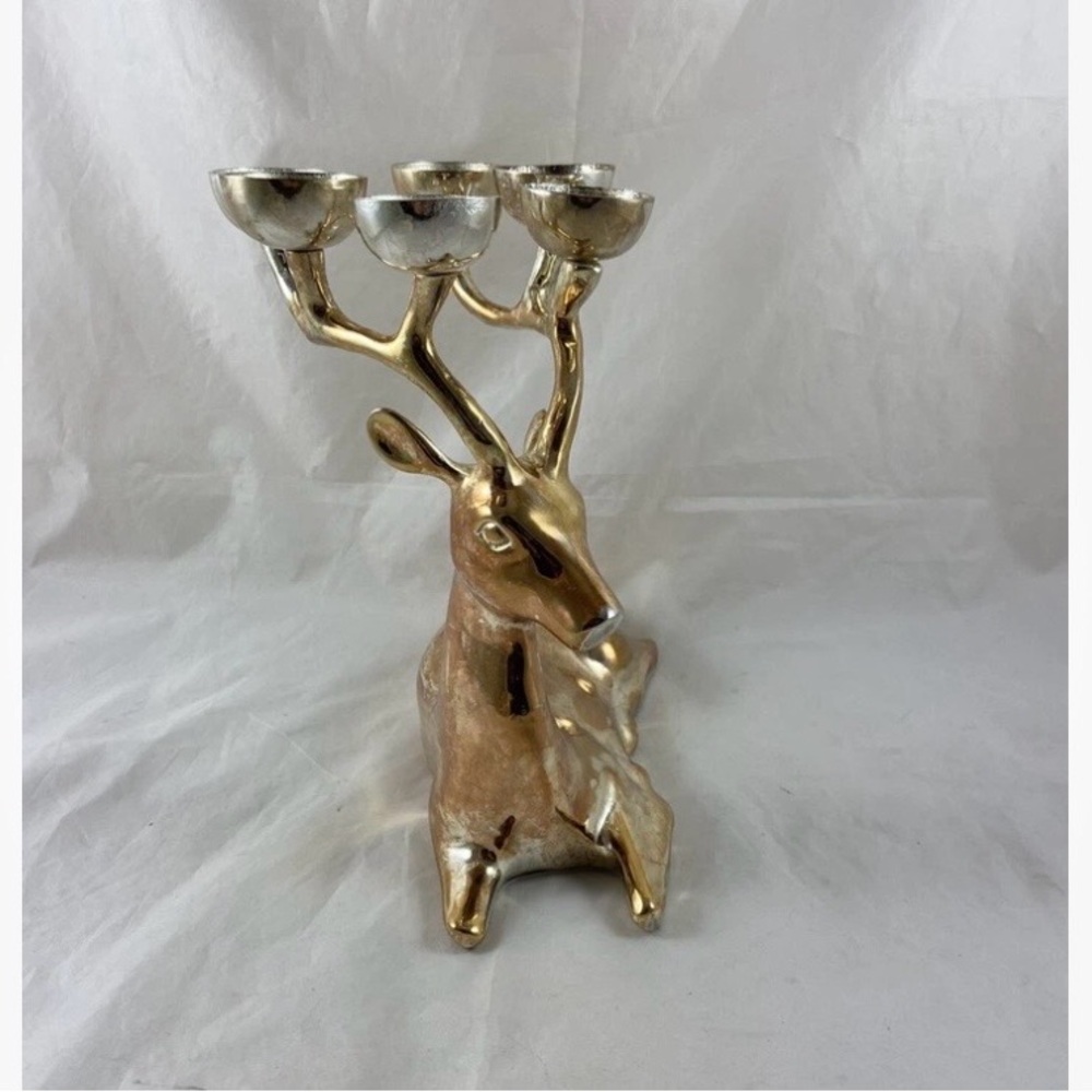 Pottery Barn Deer Reindeer Candle Holder Silver Plated Brass 6 Candle Holder - Picture 4 of 16